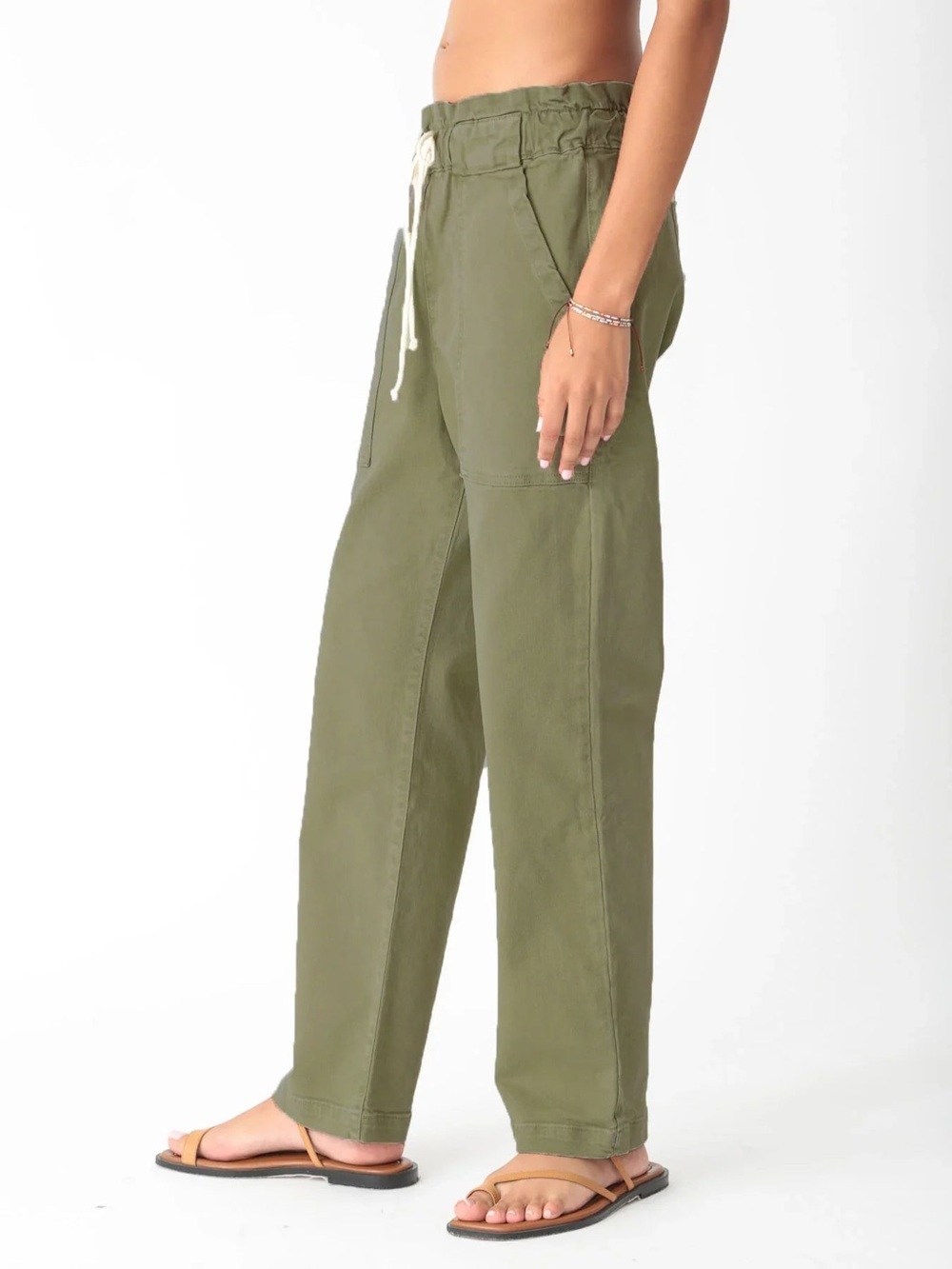 Electric & Rose Easy Pant Olive Utility Pull-On Cotton Drawstring Pants Size S - Picture 2 of 8